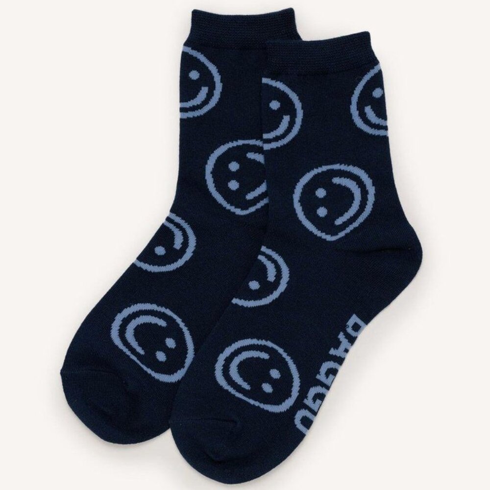NWT Baggu Crew Sock - Navy Happy